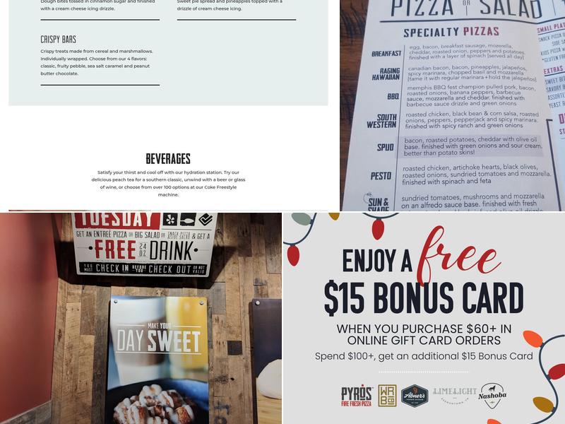 PYRO's Fire Fresh Pizza Menu