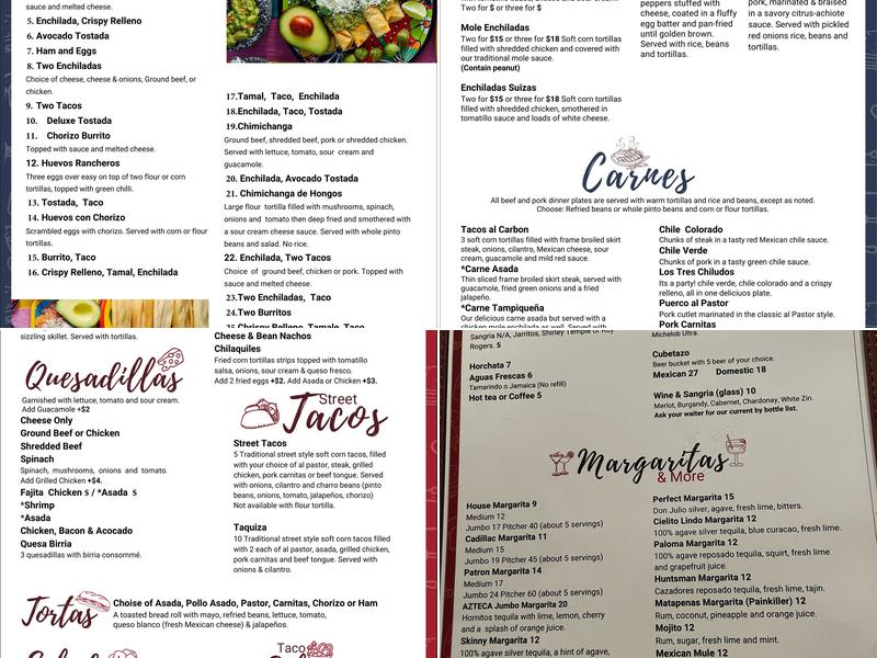 Fuego Azteca Mexican Restaurant & Cantina Menu