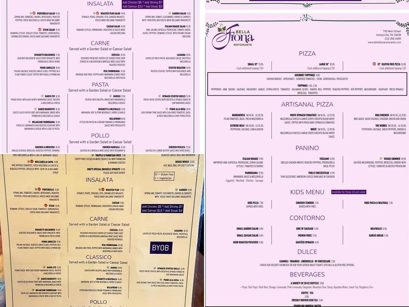 Bella Fiona Ristorante Menu