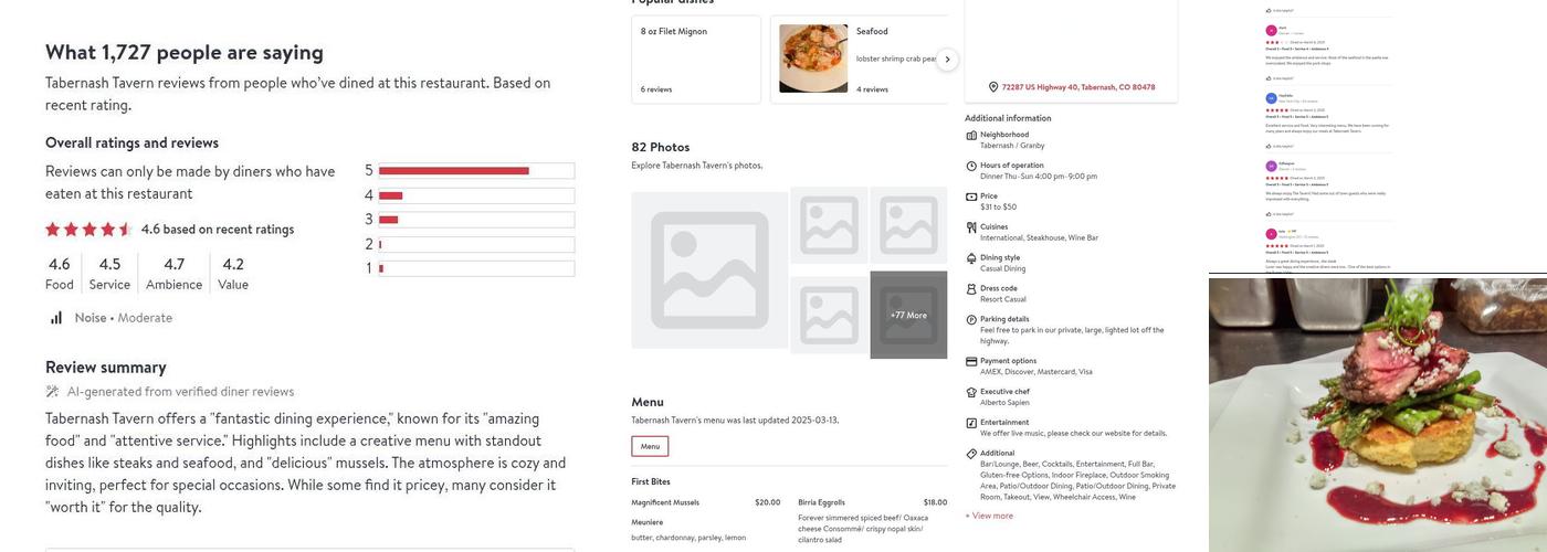 Tabernash Tavern Menu