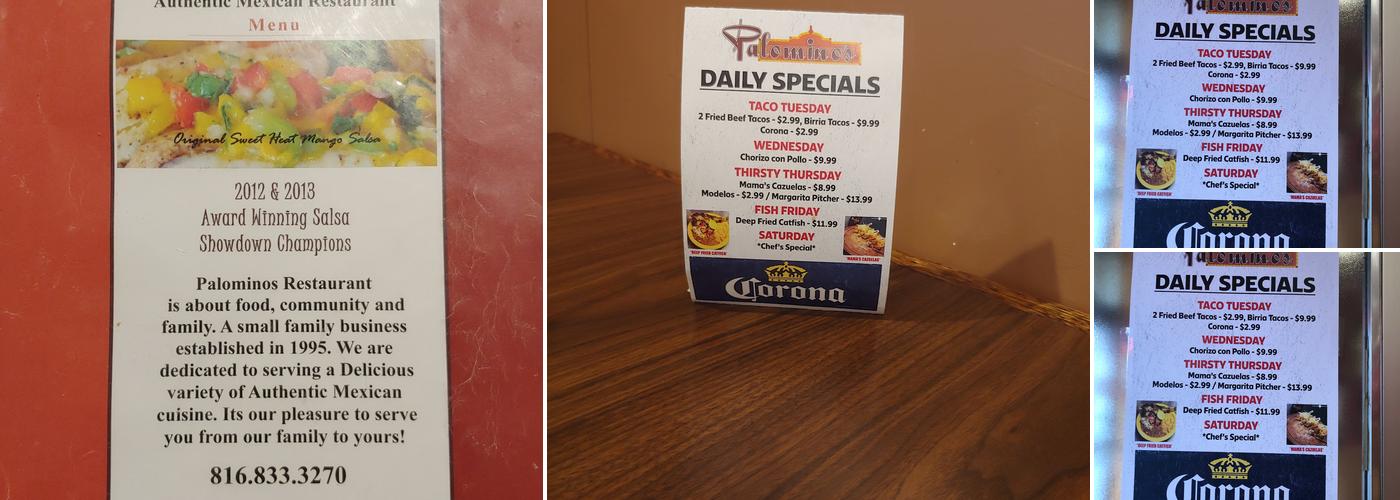 Palomino's Salsas and Tamales Menu