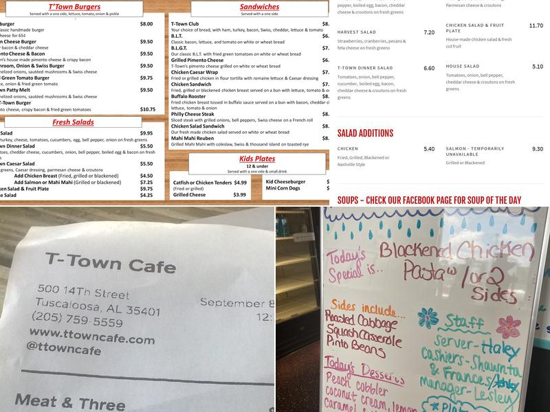 T-town Cafe Menu