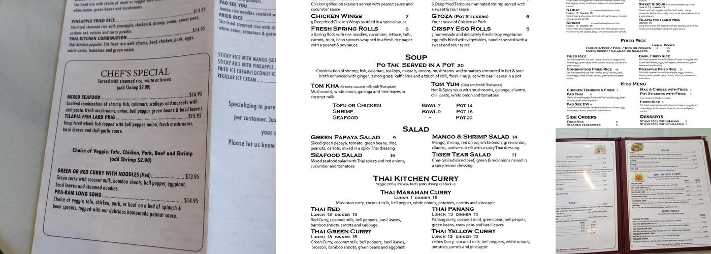 Beau Thai Restaurant Menu