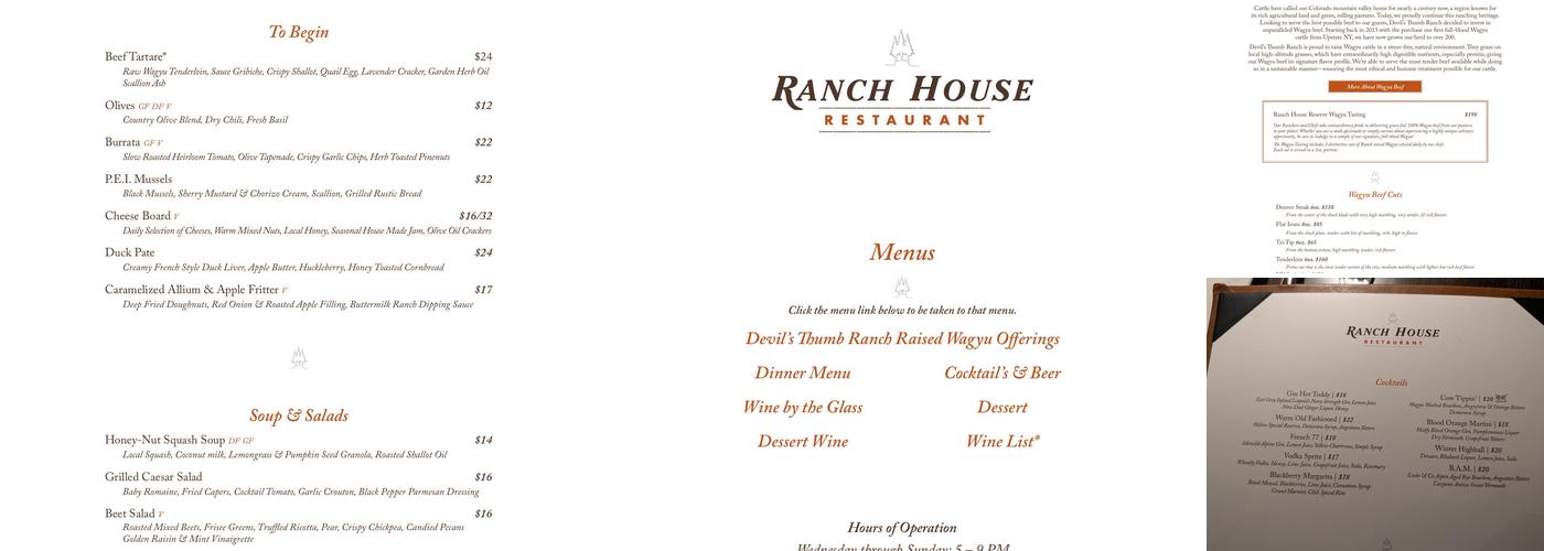 Ranch House Restaurant Menu