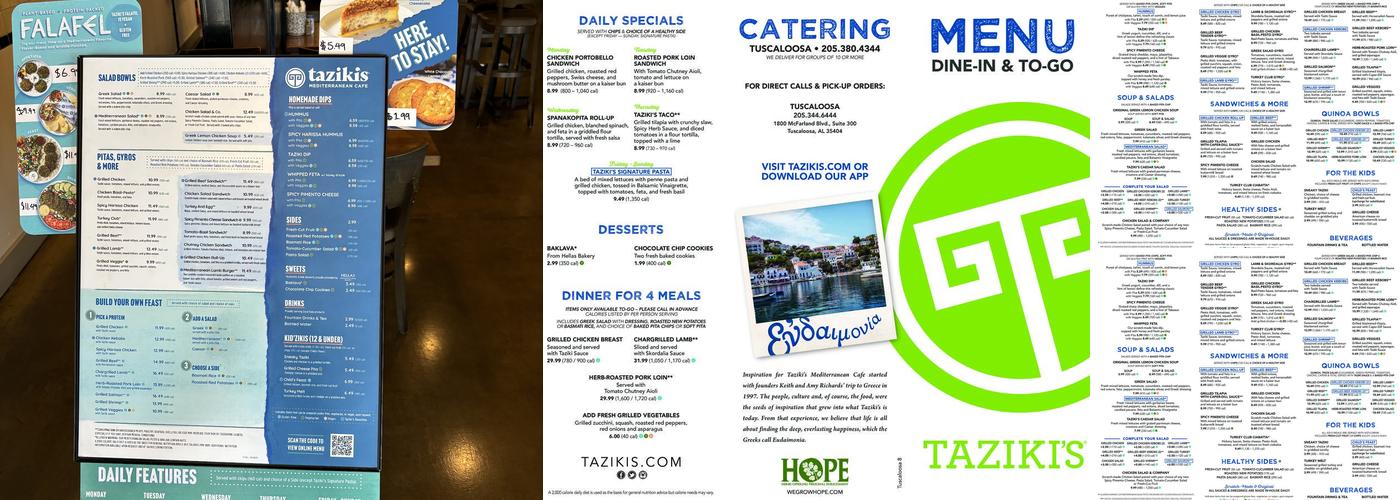 Taziki's Mediterranean Cafe - Tuscaloosa Menu
