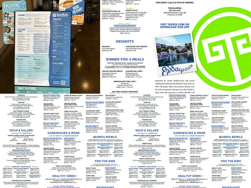 Taziki's Mediterranean Cafe - Tuscaloosa Menu