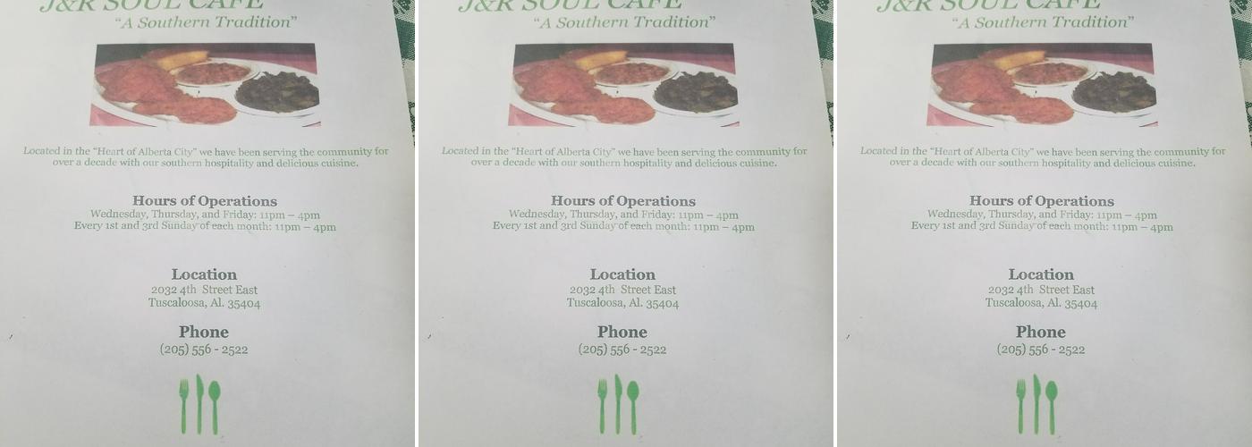 J & R Soul Cafe Menu
