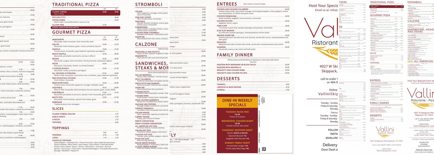 Vallini Menu