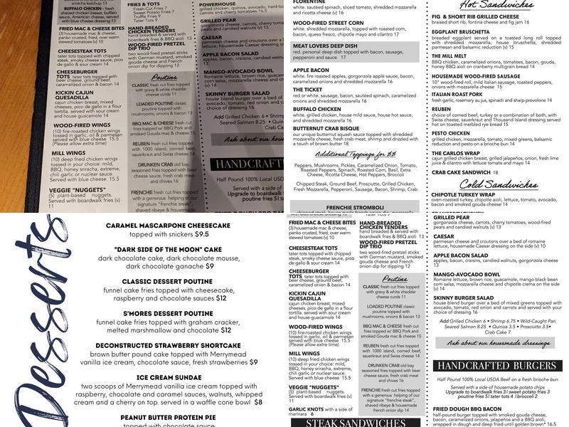 The Mill Menu