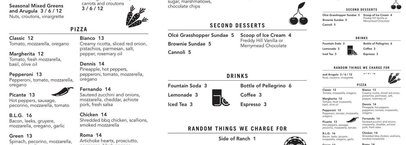 Olce Pizza Grille Menu