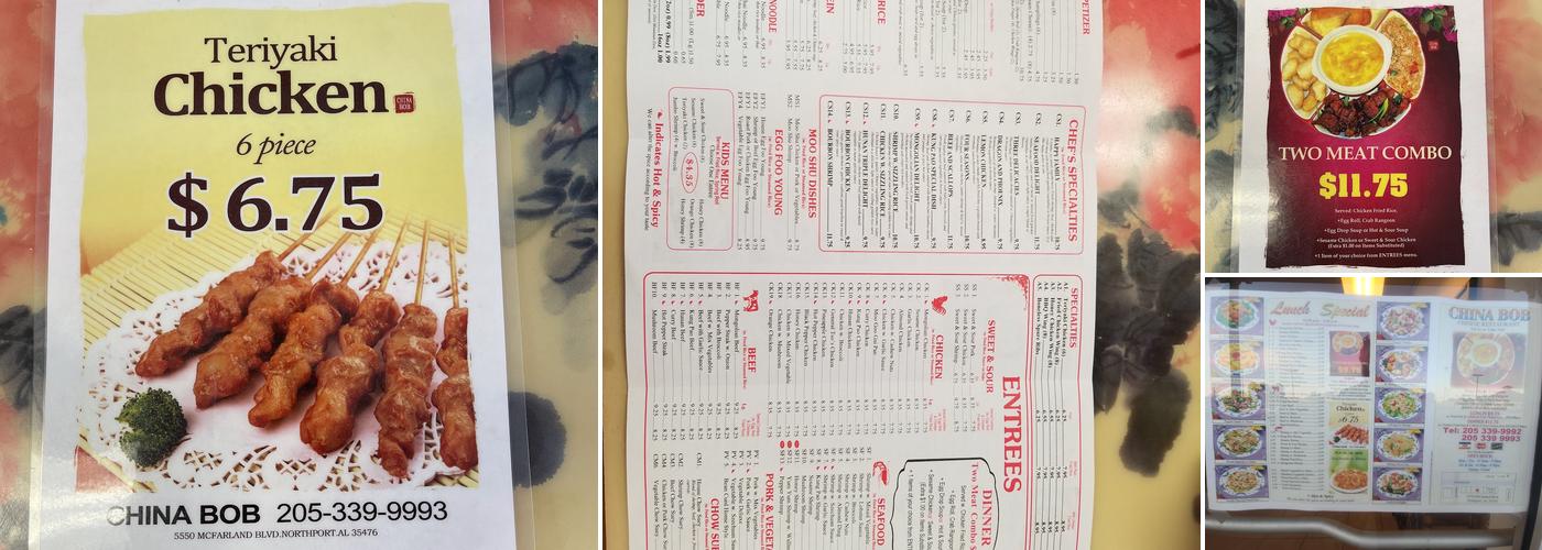 China Bob Menu