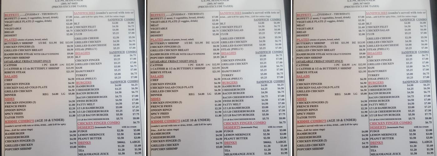 Town Square Diner Menu