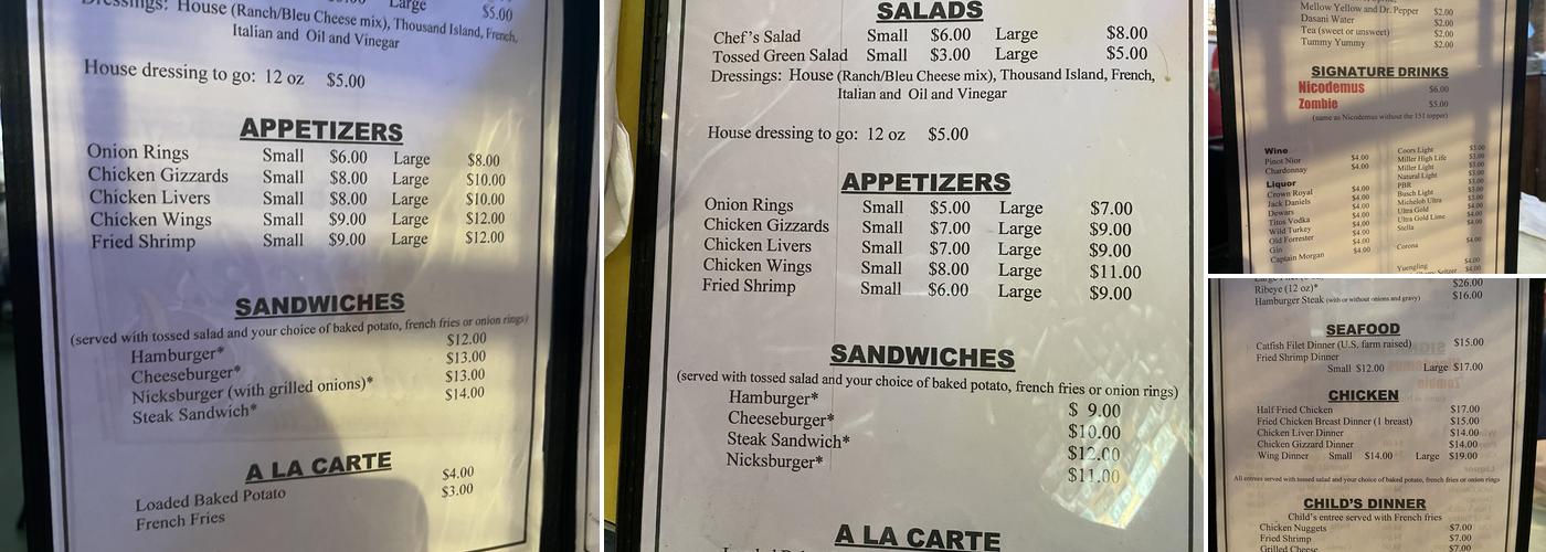 Nick's Original Filet House Menu