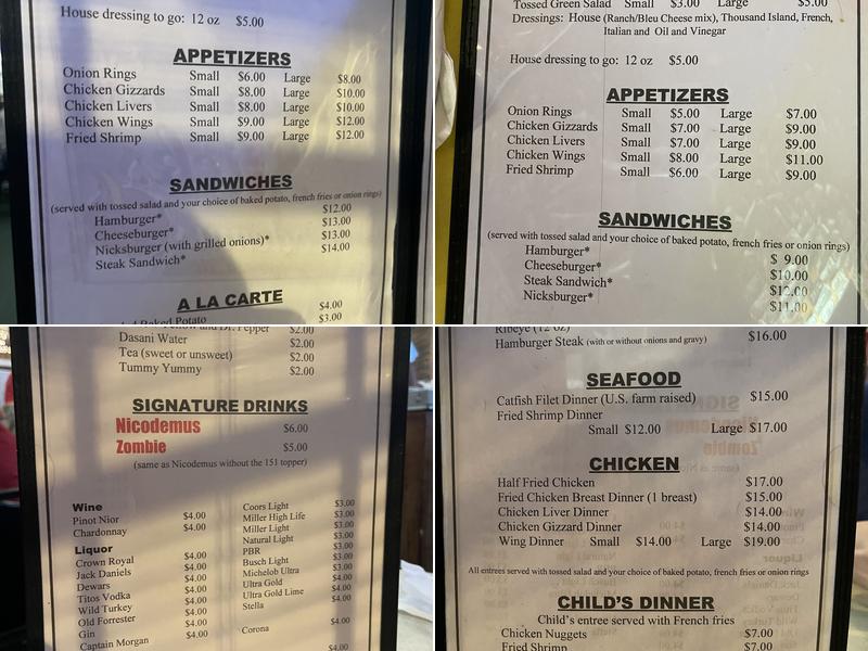 Nick's Original Filet House Menu