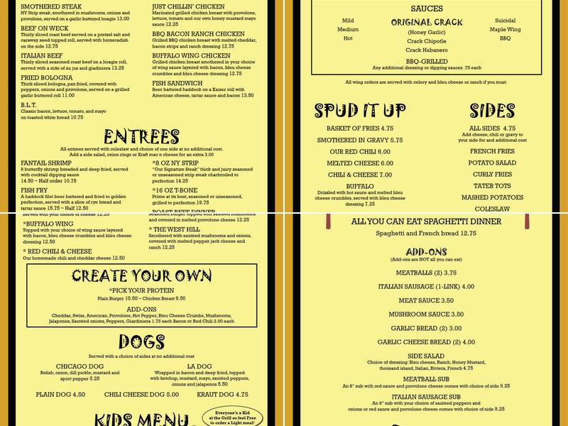 West Hill Grill Menu