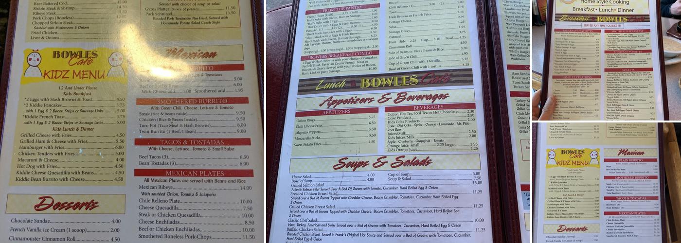 Bowles Cafe Menu