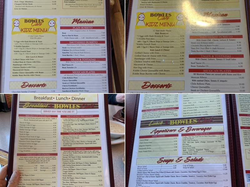 Bowles Cafe Menu