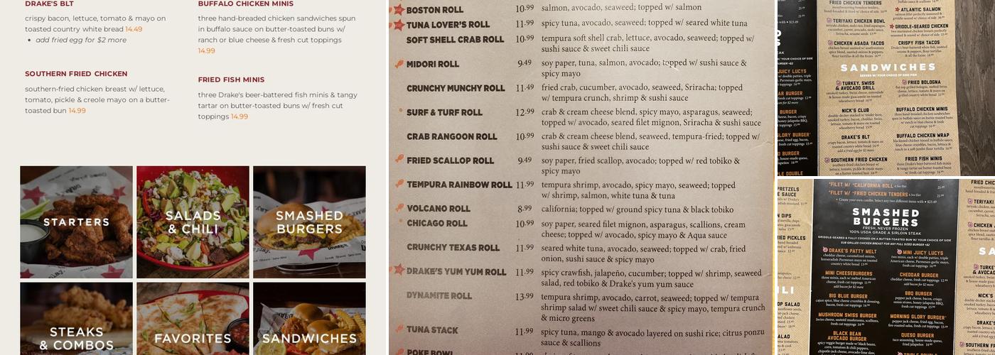 Drake's Huntsville Menu