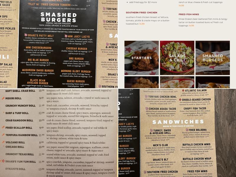 Drake's Huntsville Menu