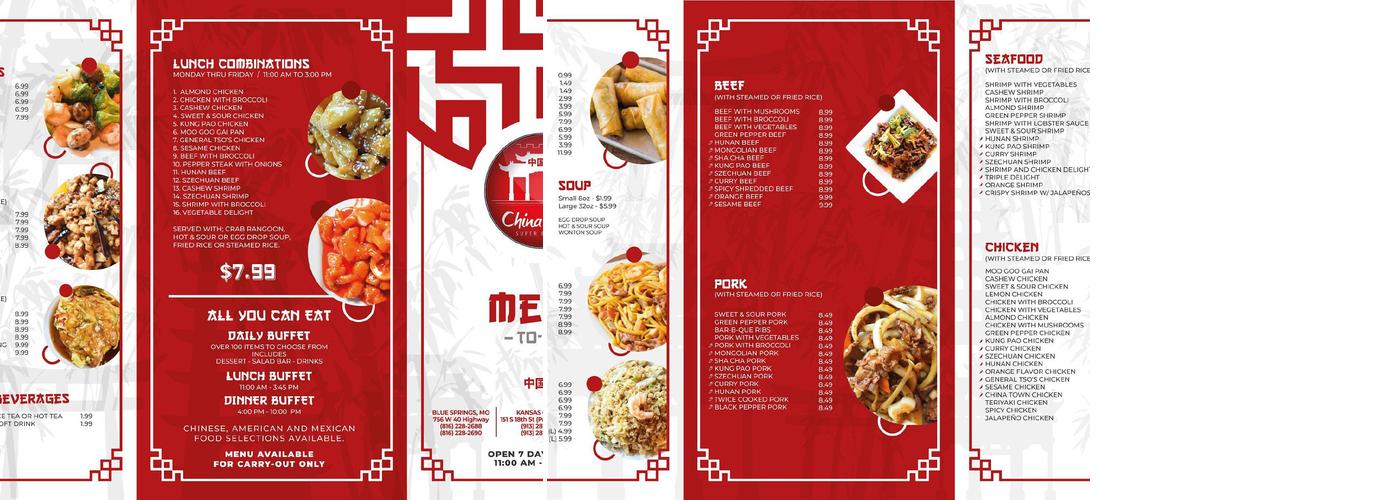China Town Super Buffet Menu