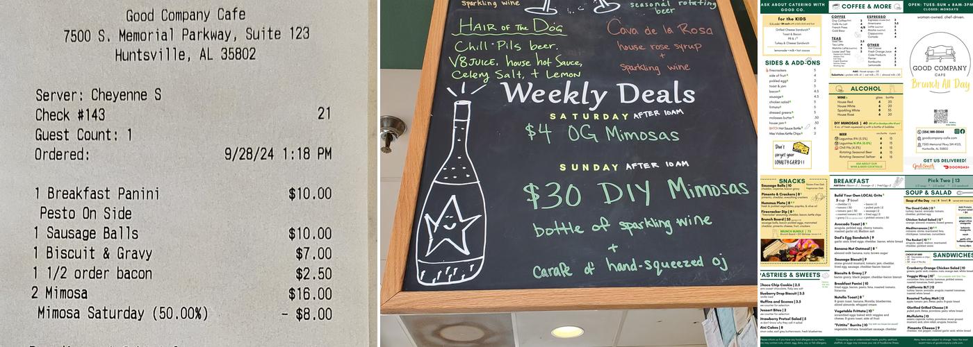 Good Company Cafe Menu