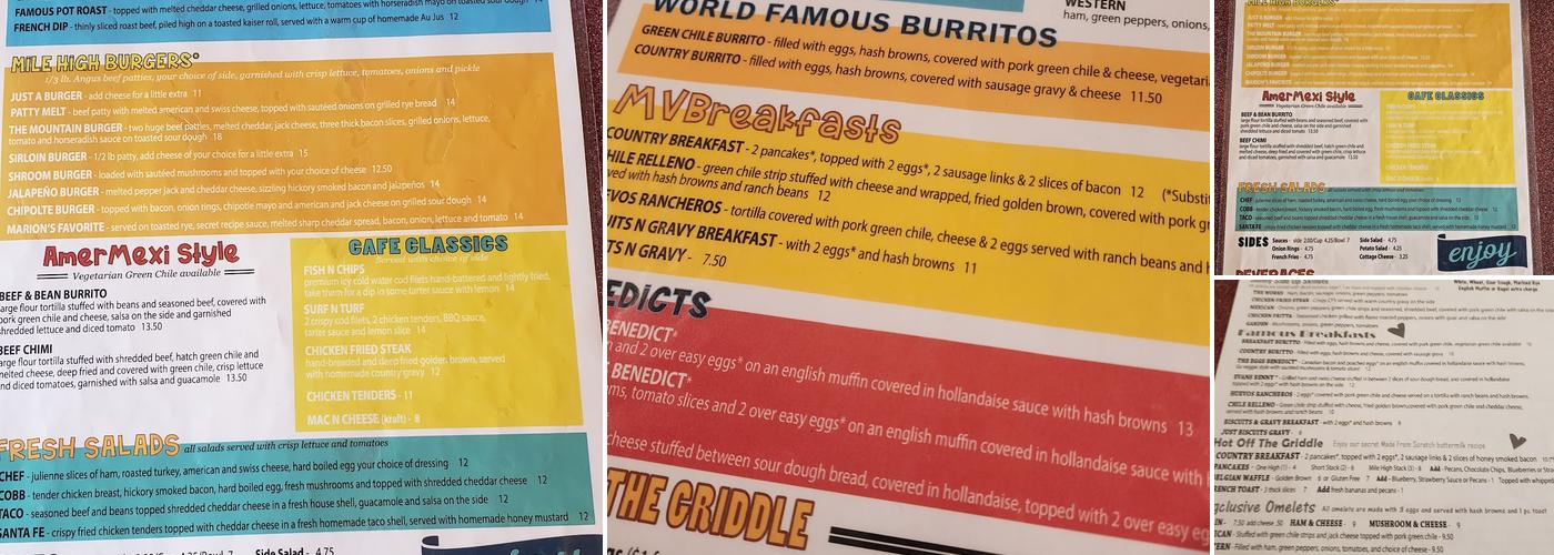 Marion's of the Rockies Menu