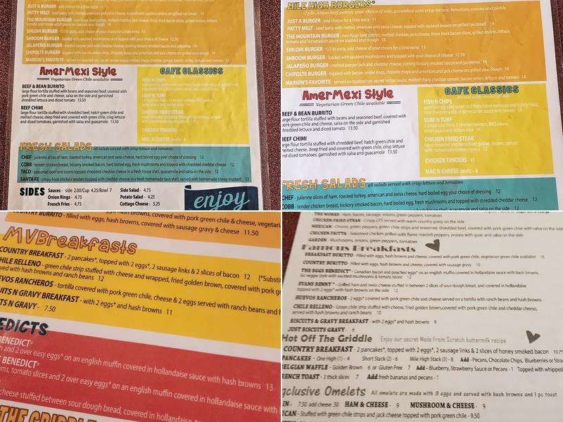 Marion's of the Rockies Menu