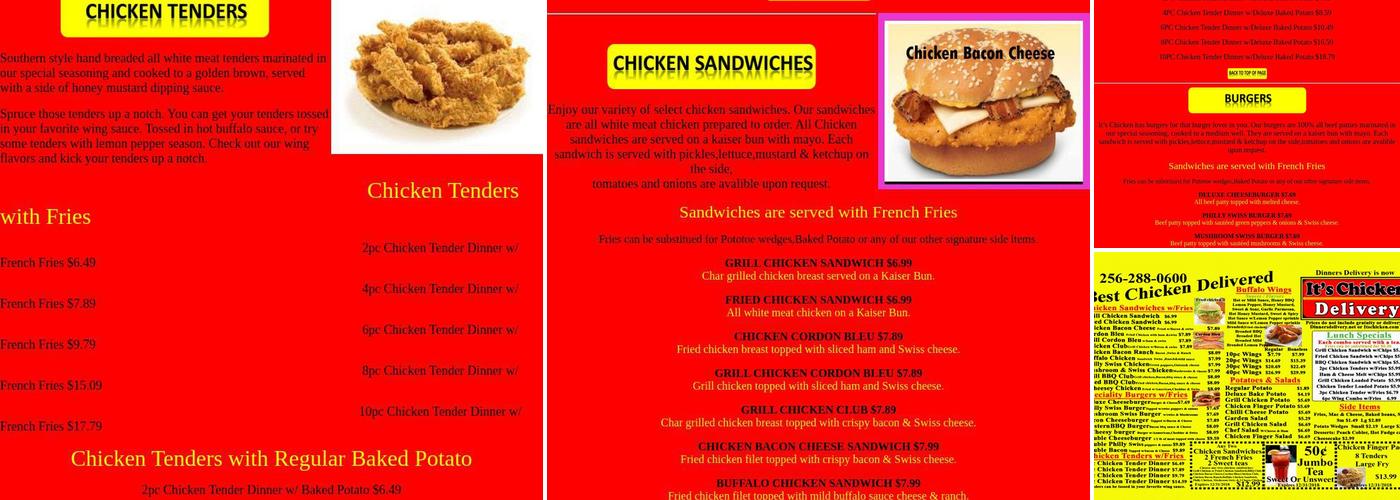 Dinners Delivery Menu