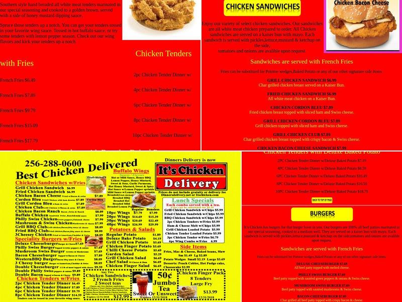 Dinners Delivery Menu