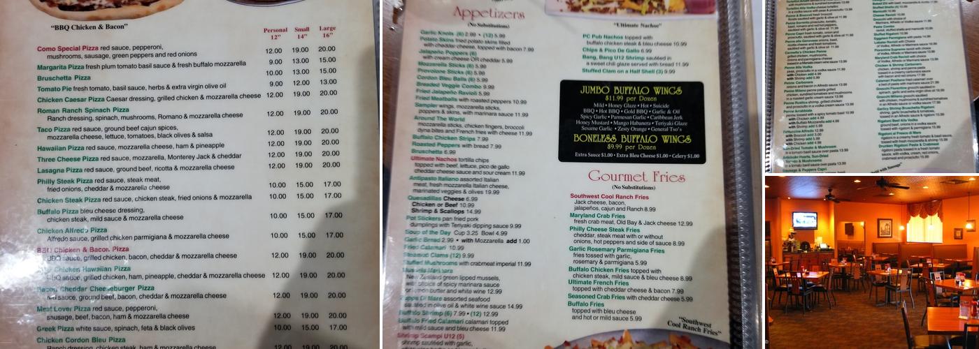 PIZZA COMO & PC PUB Menu