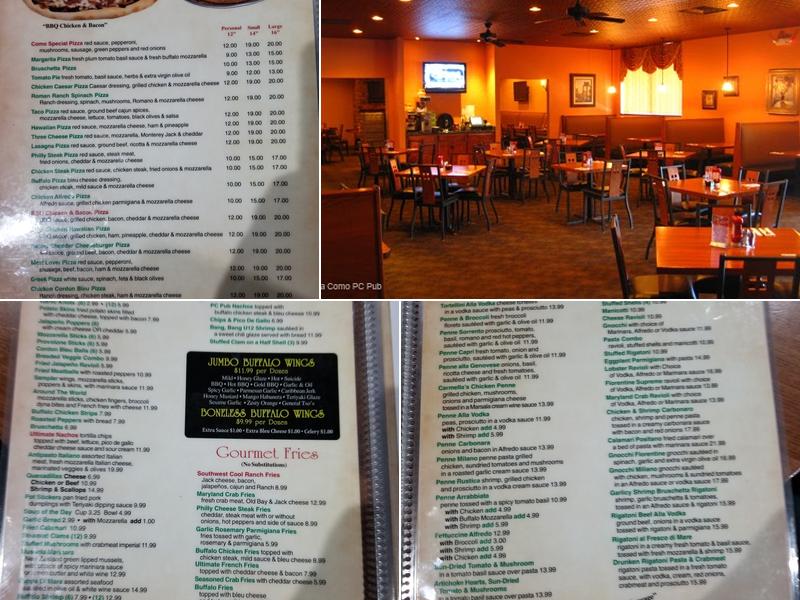 PIZZA COMO & PC PUB Menu