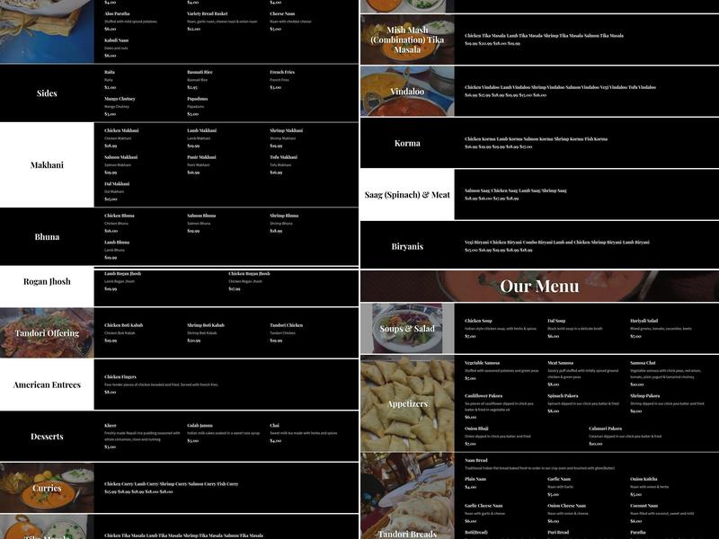 Cuisine of the Himalayas Menu