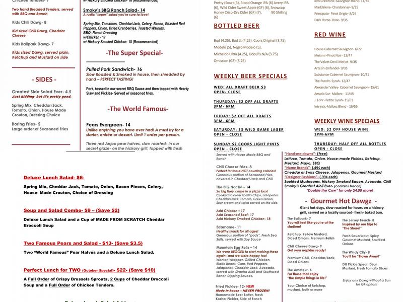 The Wild Game Entertainment Experience - Evergreen Menu