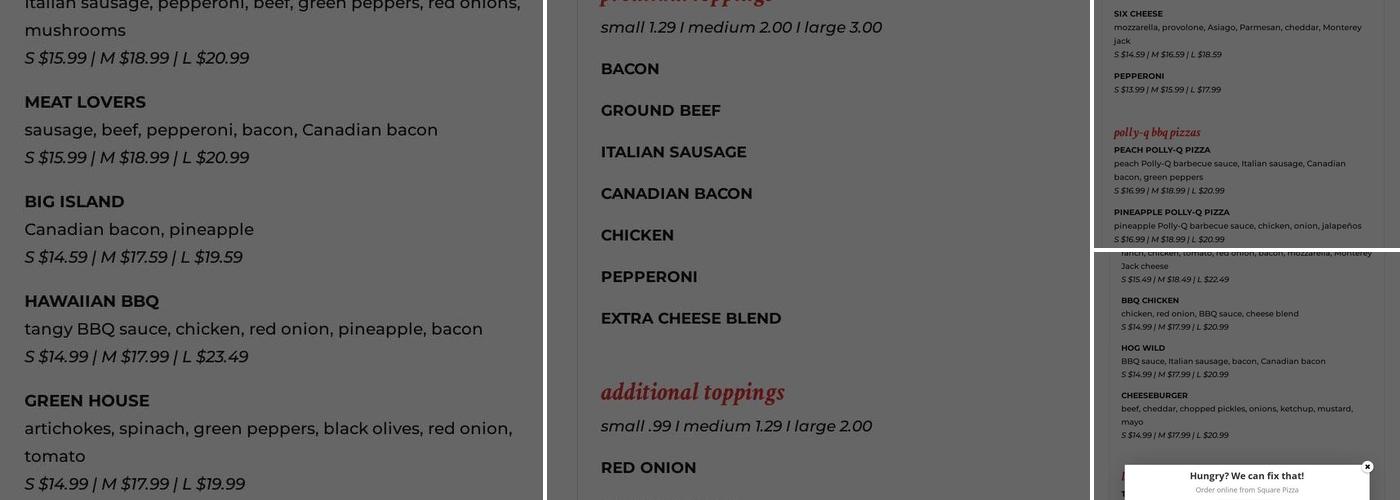 Square Pizza Menu