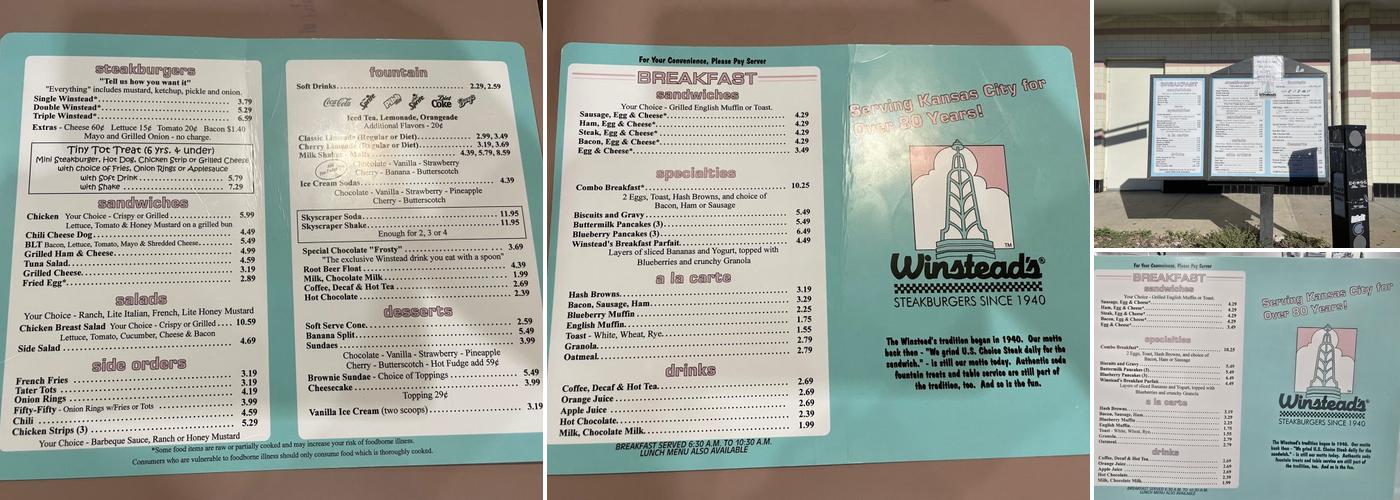 Winstead's Steakburgers Menu