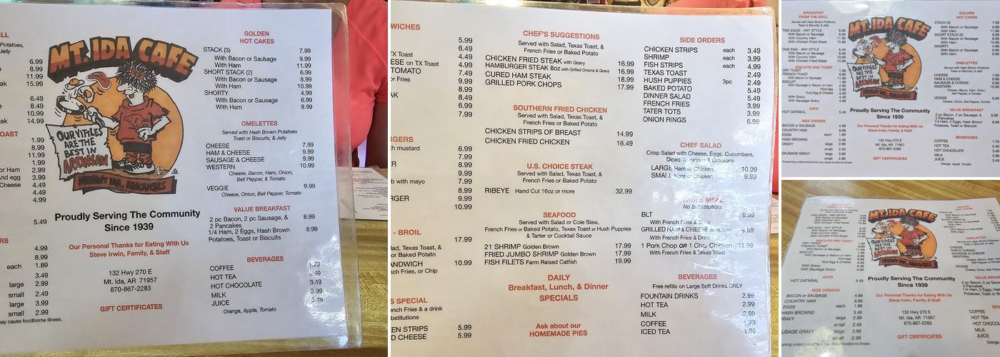 MT. IDA CAFE Menu