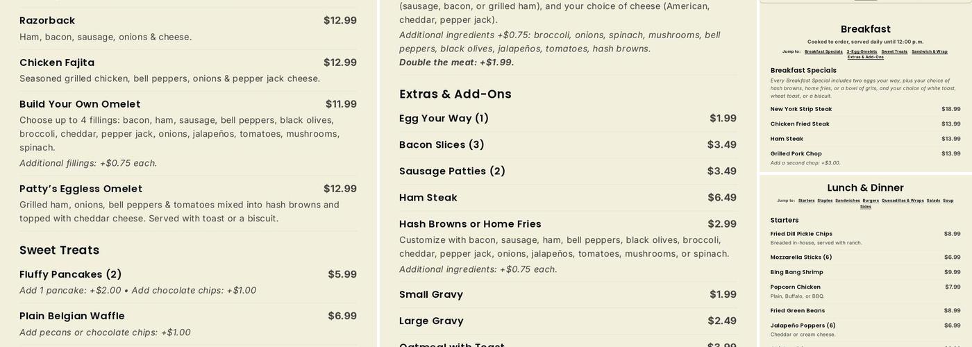 Patty's Menu