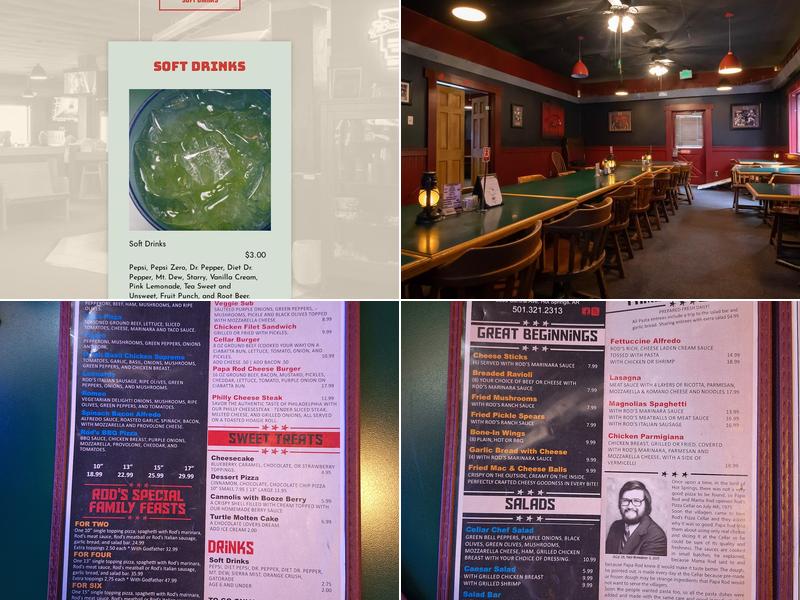 Rod's Pizza Cellar Menu