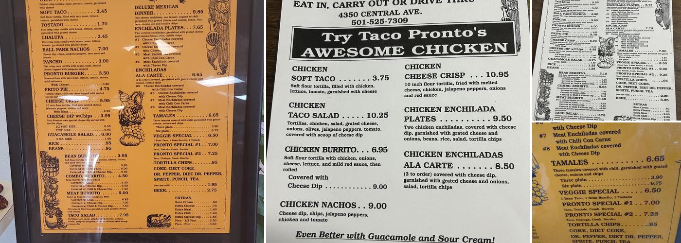 Taco Pronto Menu