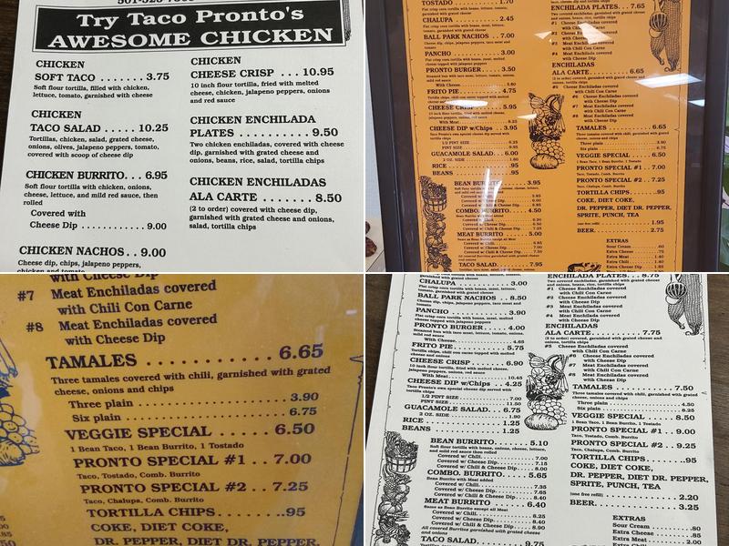 Taco Pronto Menu