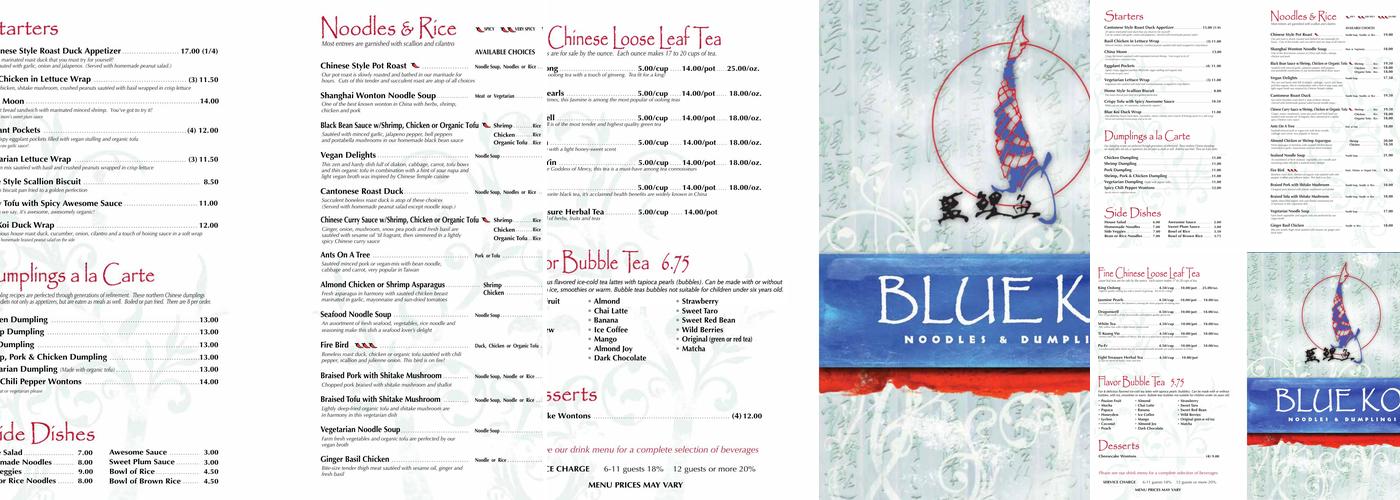 Blue Koi Menu