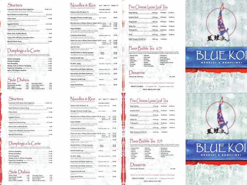 Blue Koi Menu