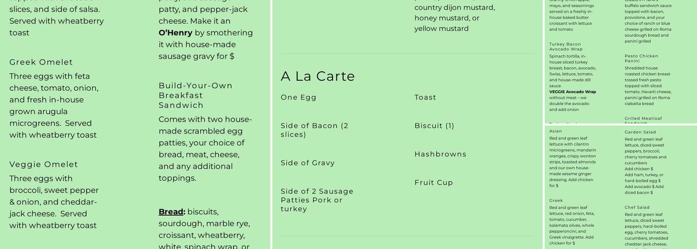 Bean Counter Cafe' Menu