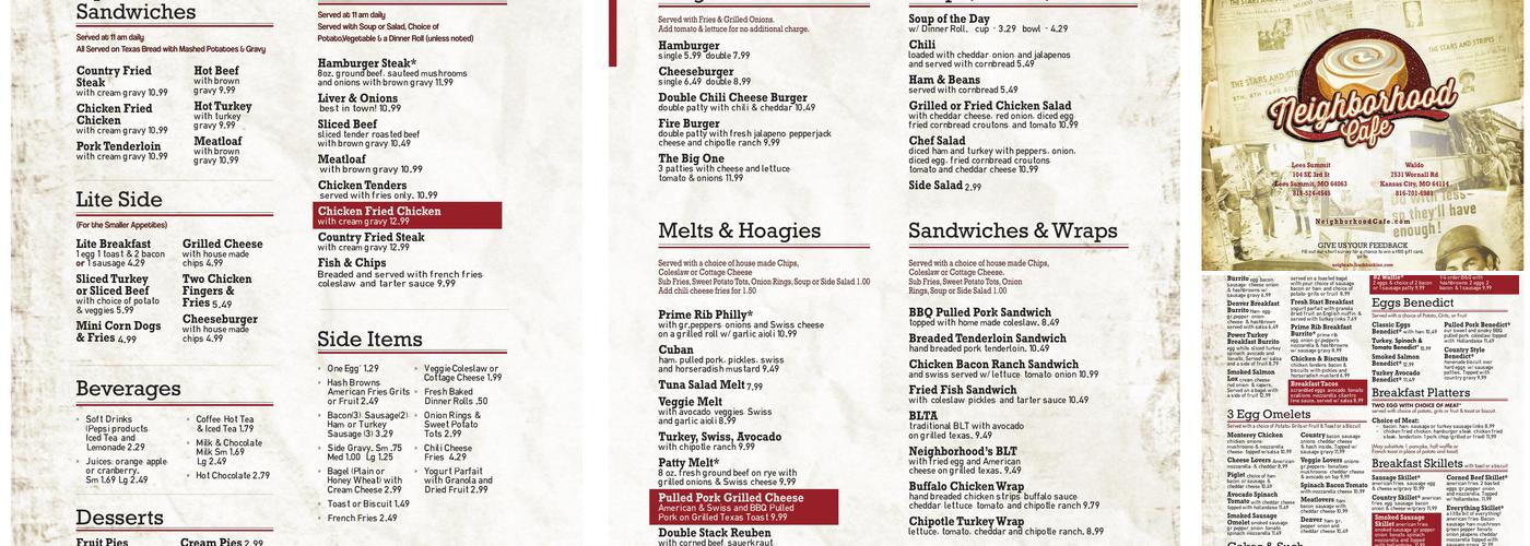 Neighborhood Cafe Menu