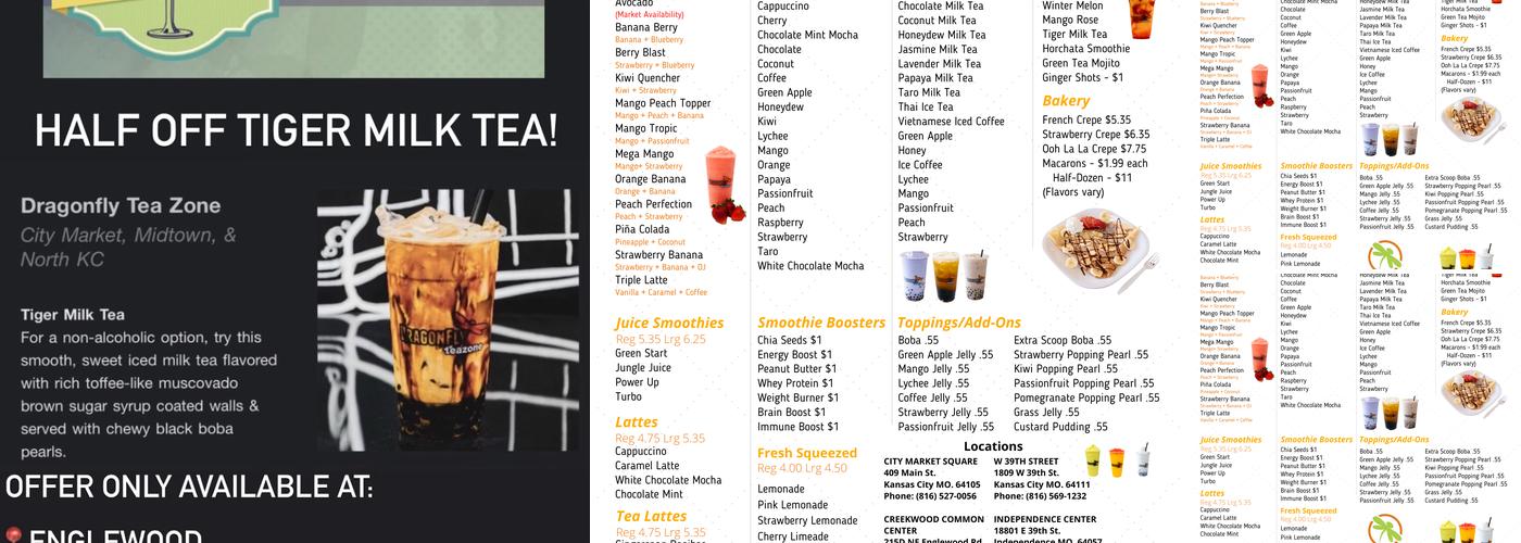 Dragonfly Tea Zone Menu