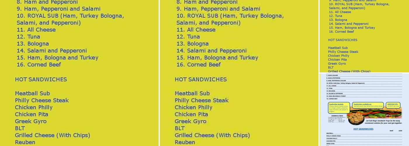 Sub King Sandwich Shop Menu