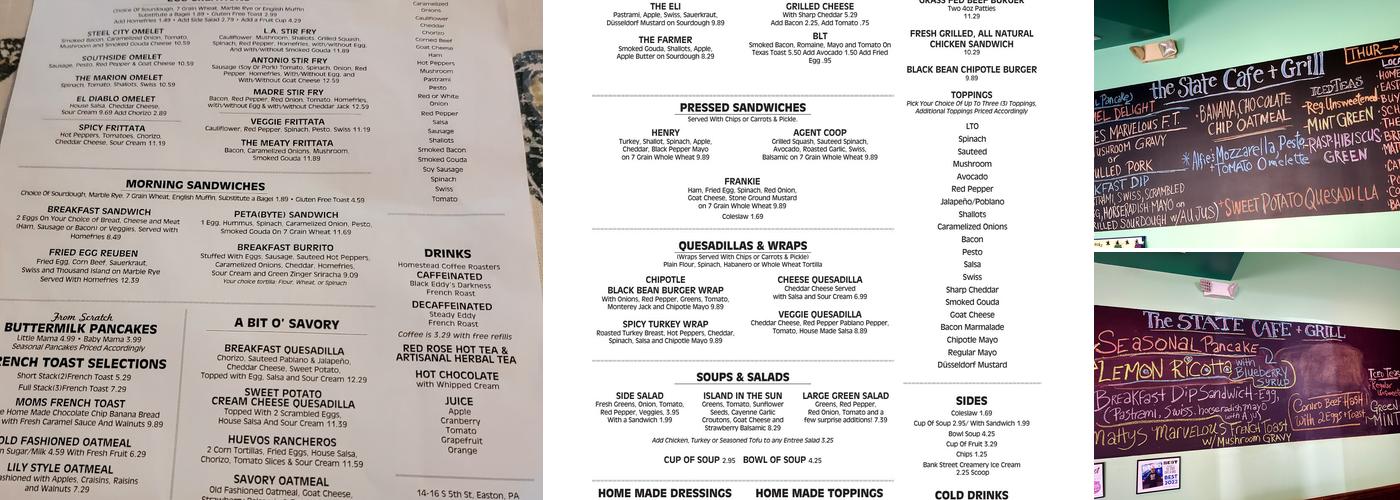 The State Cafe and Grill Menu