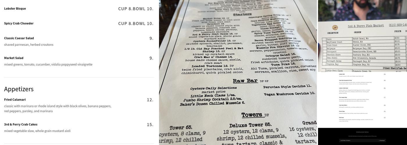 3rd & Ferry Fish Market Menu