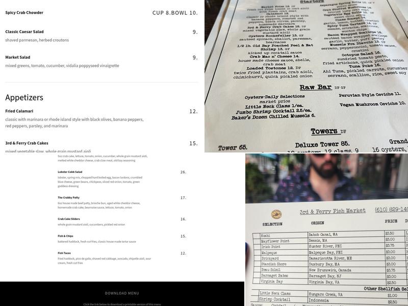 3rd & Ferry Fish Market Menu