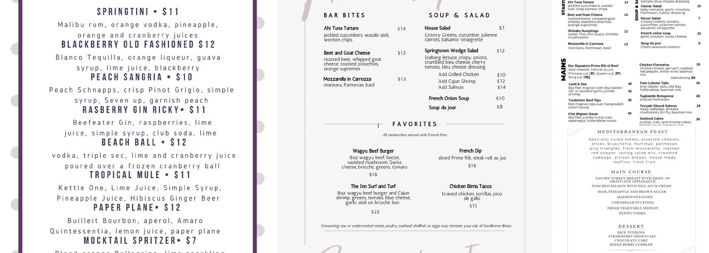 Springtown Inn Menu